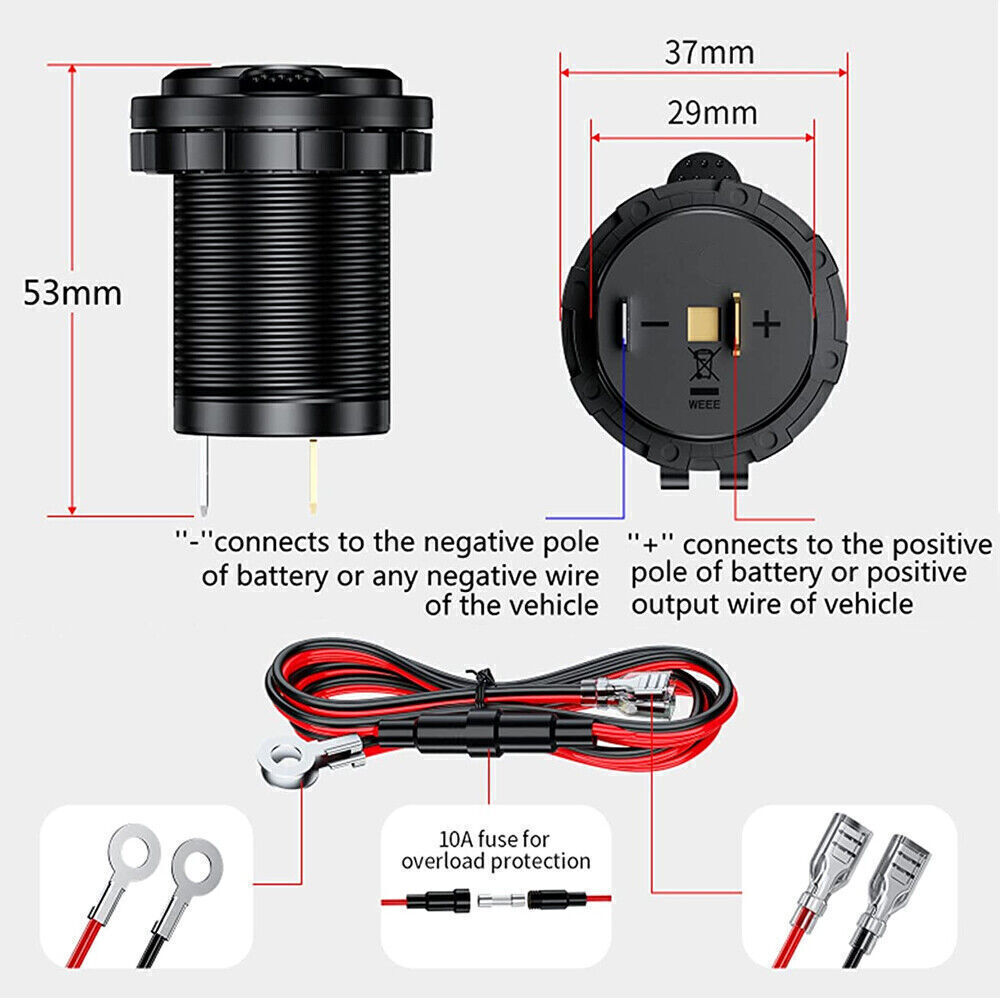 2Sets Cigarette Lighter Socket Power Outlet Socket Receptacle Car Motorcycle ATV