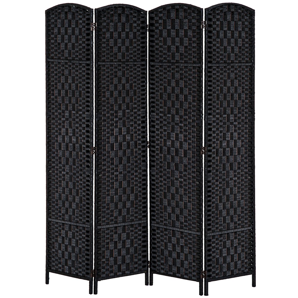 4 Panel Folding Privacy Screen, 6' Tall Wicker Weave Room Divider w/Wood Frame