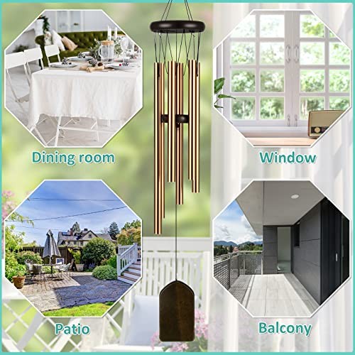 6 Pieces Rustic Wind Chimes 28 Inch Deep Tone Wind Chimes with 6 Bronze