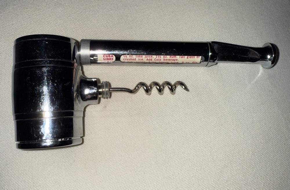 Vintage Mr. Bartender Cocktail Recipe Dial Chrome Hammer Jigger Corkscrew Gift