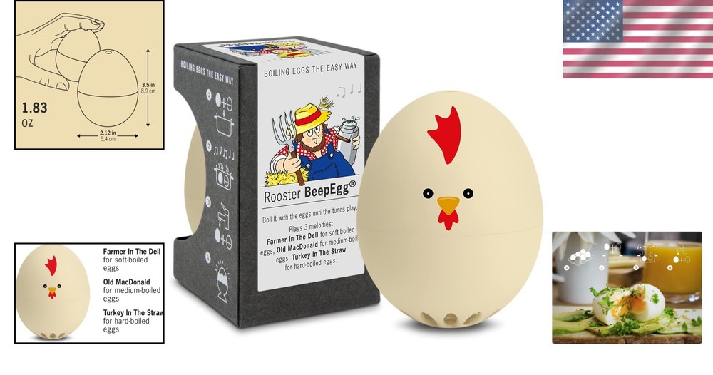 Elegant Rooster BeepEgg Timer for Soft, Medium, Hard Eggs - Food Safe