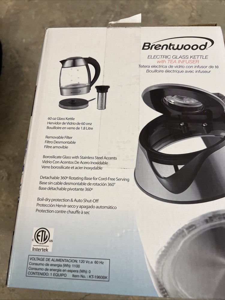 Brentwood Electric Glass Kettle with Tea Infuser Open box