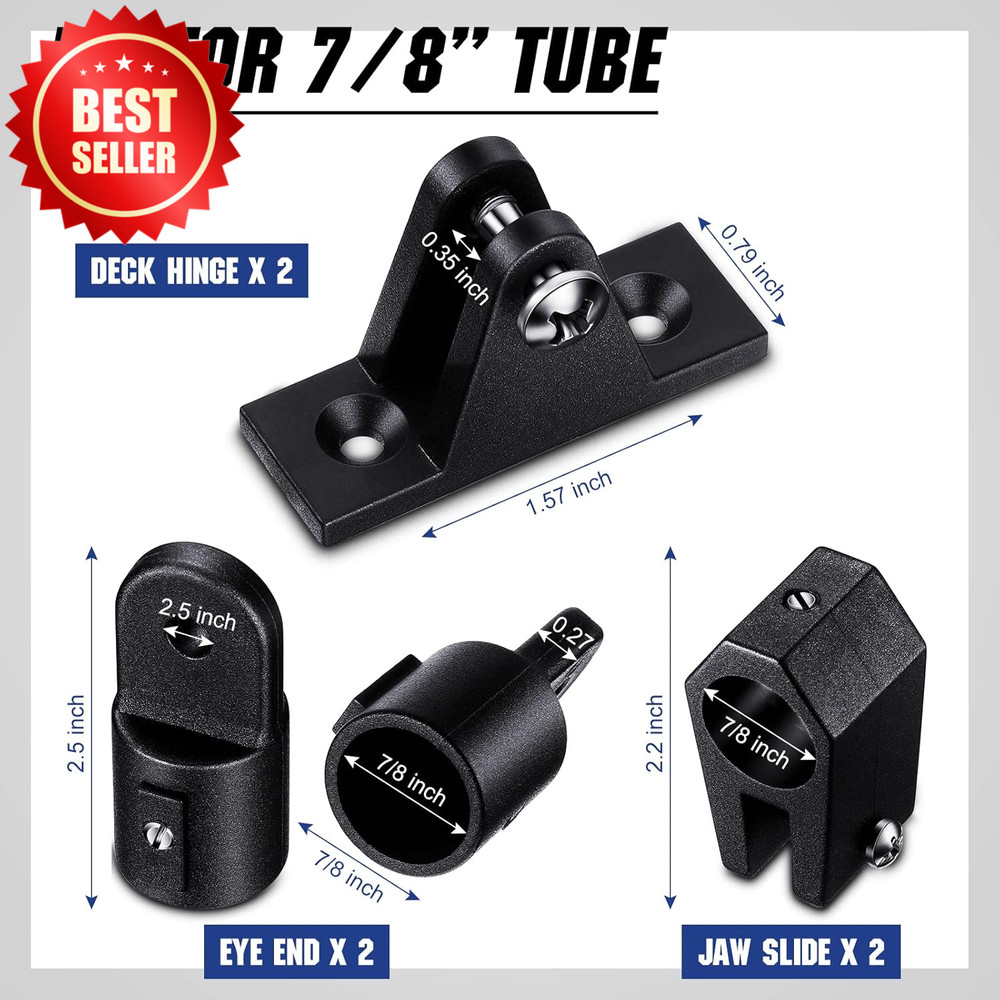 12pc Bimini Top Hardware Fitting Set 7/8" Jaw Slide Cap Eye End Deck Hinge Strap