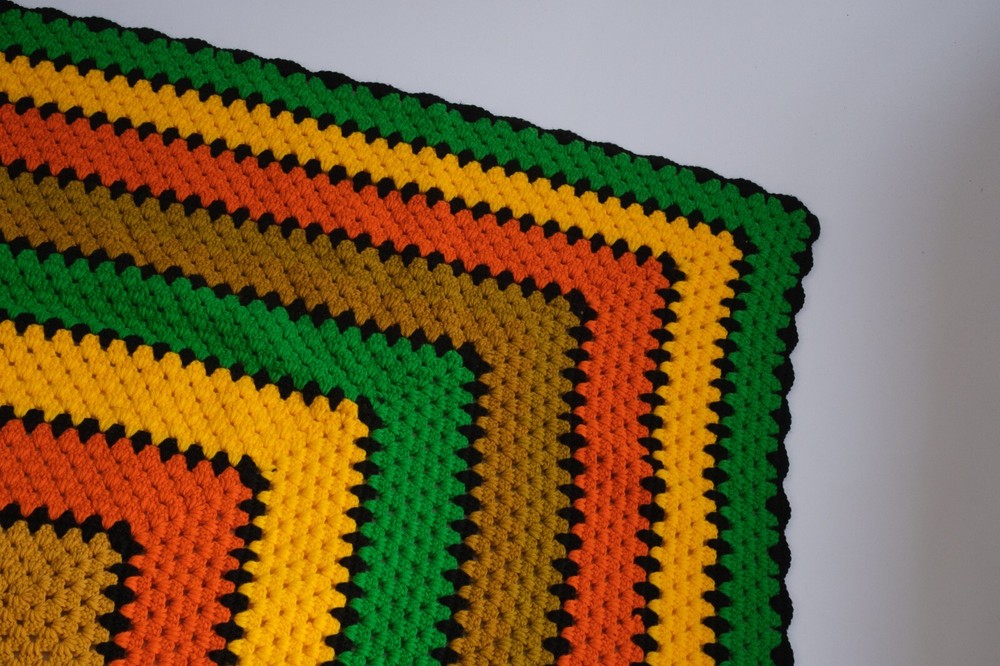Crocheted Modern Granny Afghan Handmade 48" by 66" Fall Colors CLEAN