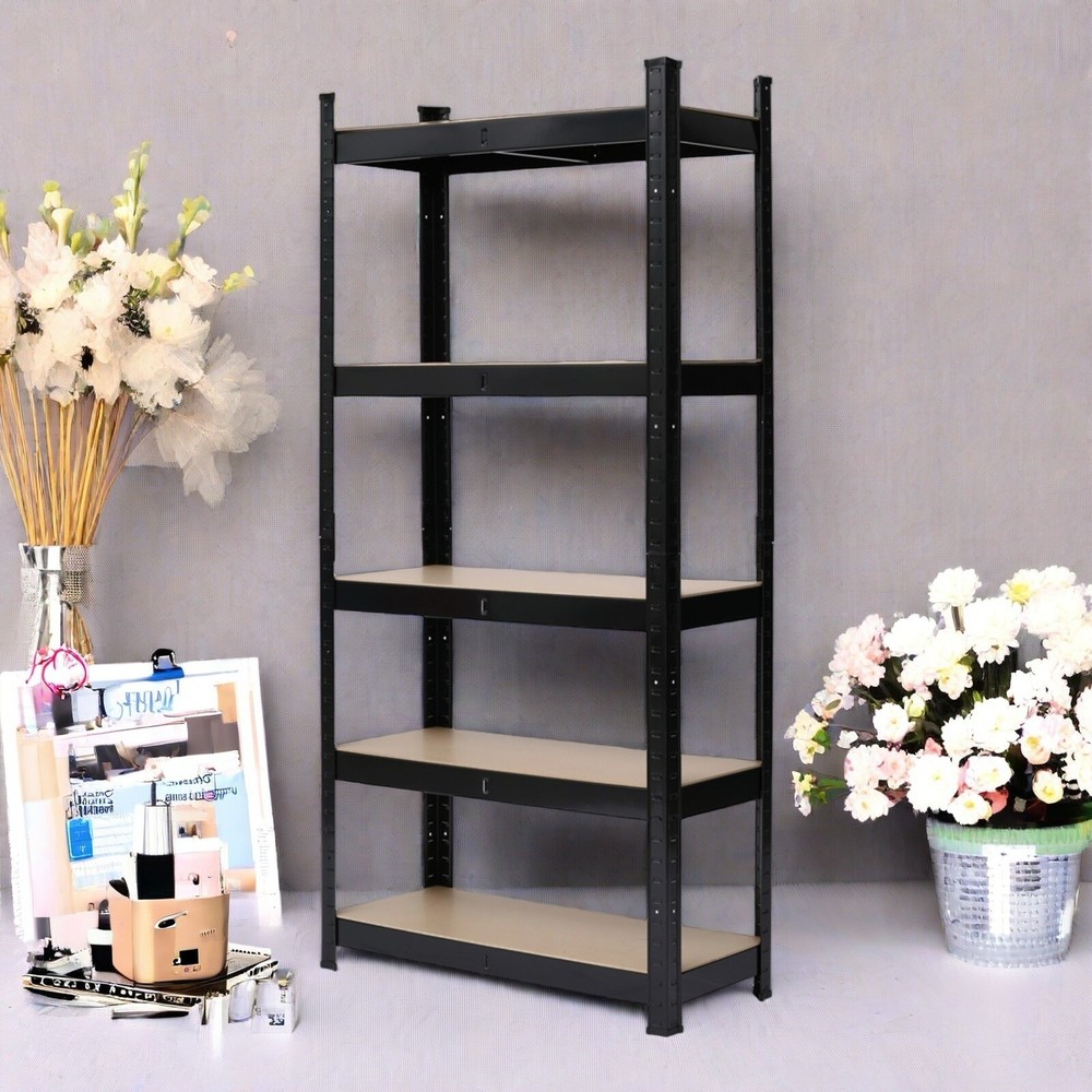 5-Tier MDF Shelving Unit - Heavy Duty, Adjustable, 70'' High, Black & Modular