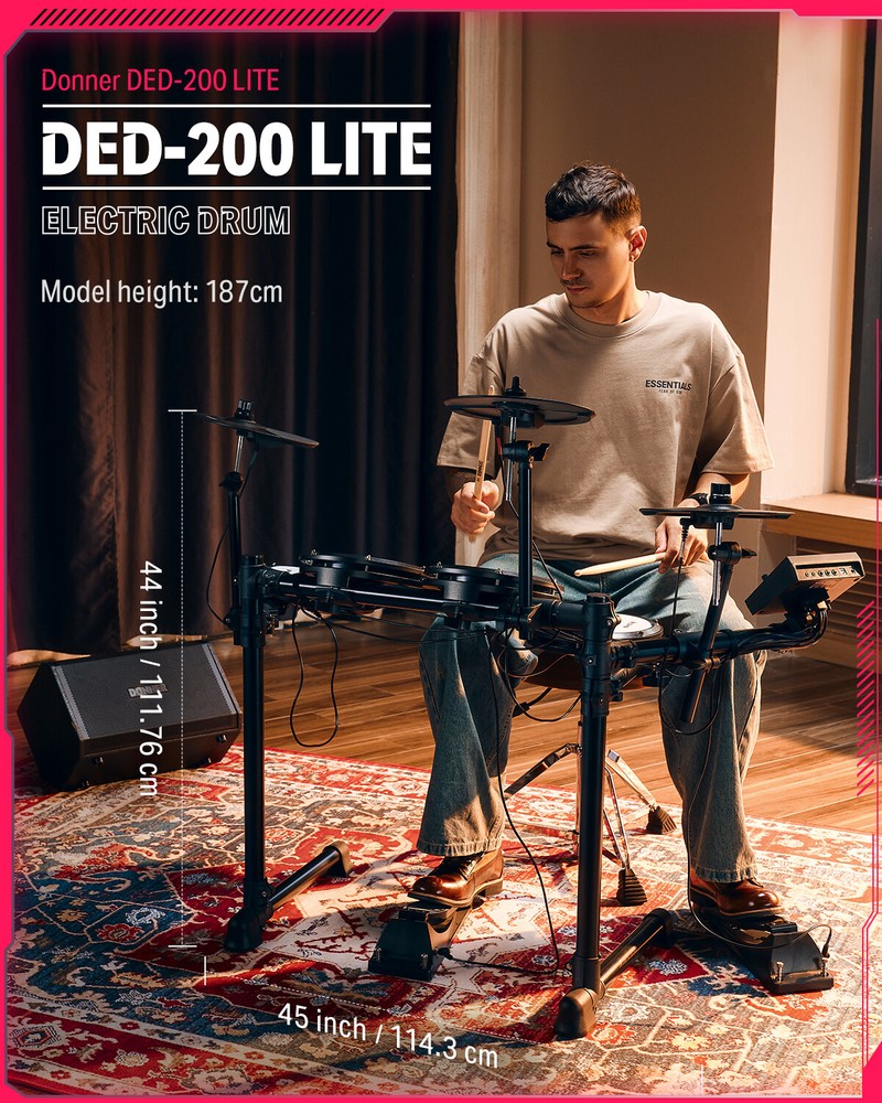 Donner DED-200 Lite Electric Drum Set + Melodics Online Lessons Headphone Throne