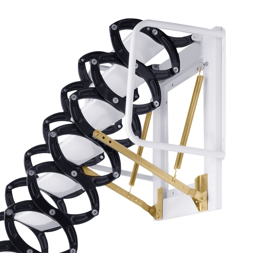 Wall Mounted Folding Ladder Loft Stairs White Attic Steps Pull Down 12 Steps