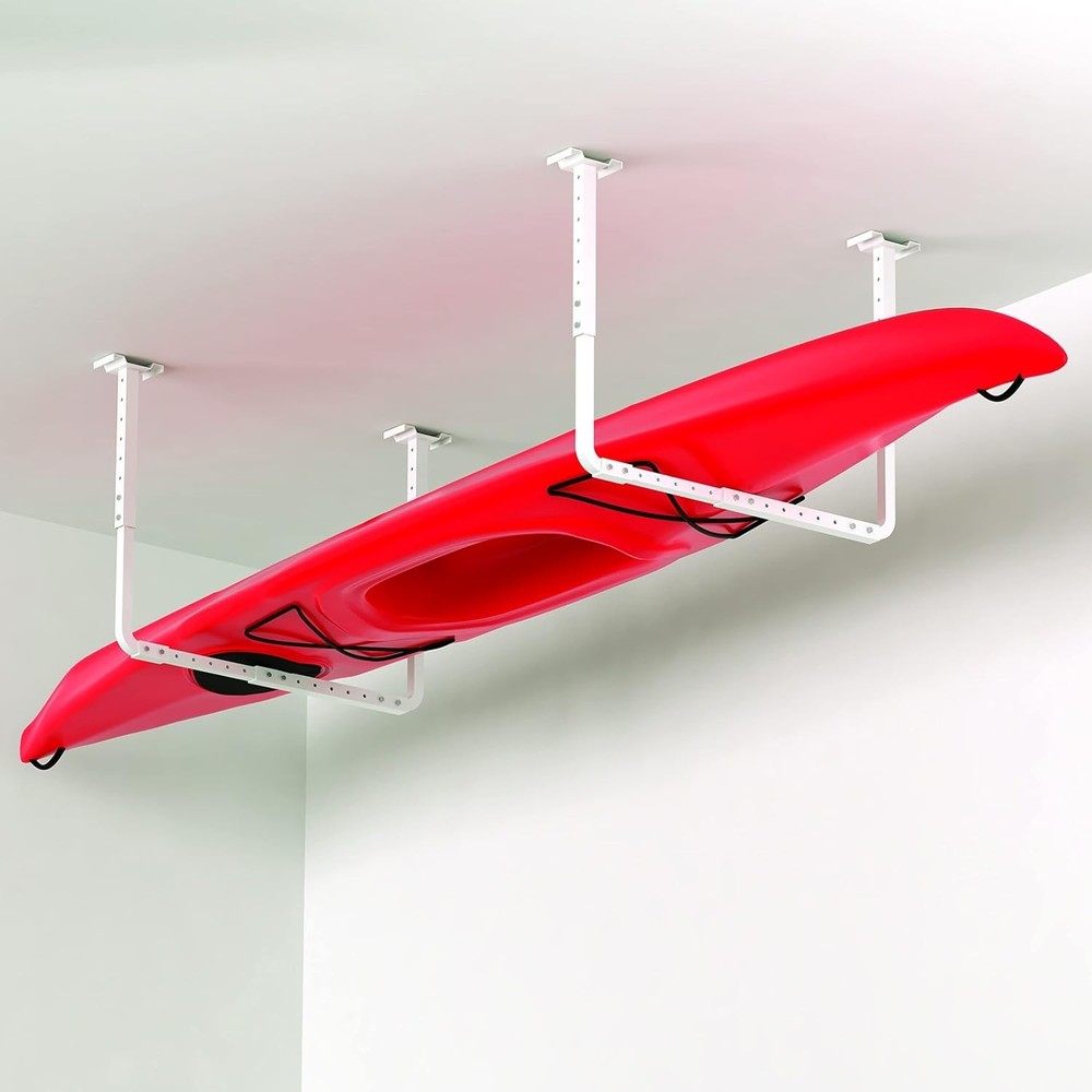 Garage Ceiling Storage Rack Kit Adjustable White Heavy Duty Overhead Shelving