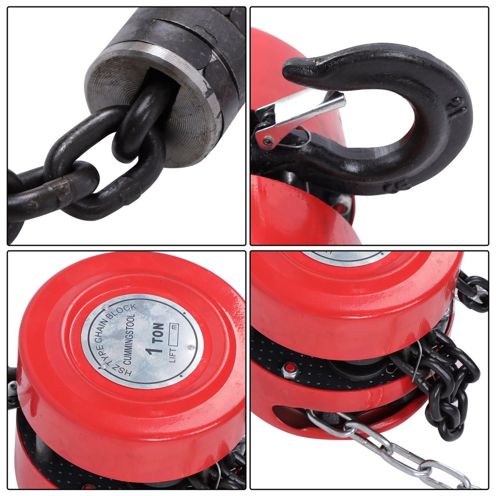 1 Ton / 2200Lbs Chain Hoist Manual Puller Block Fall Chain 10FT with Hook Red