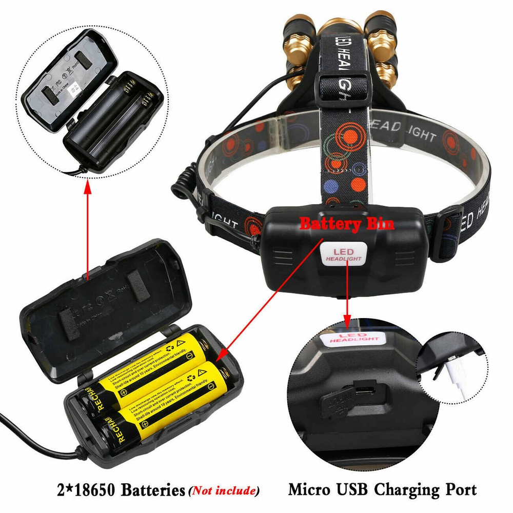 Super-bright 5 X Headlamp Headlight Flashlight Head Torch Lamp