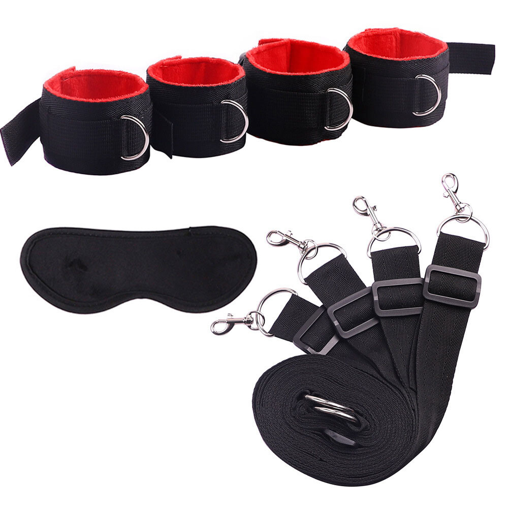 Bed Restraint Kit Handcuffs Ankle Cuffs Blindfold Bondage Set Couples Game BDSM
