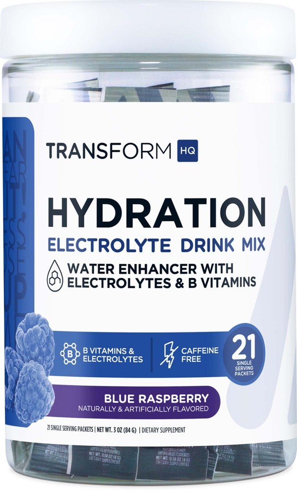 TransformHQ Hydration Electrolyte Drink Mix (Blue Raspberry) 21 Packets