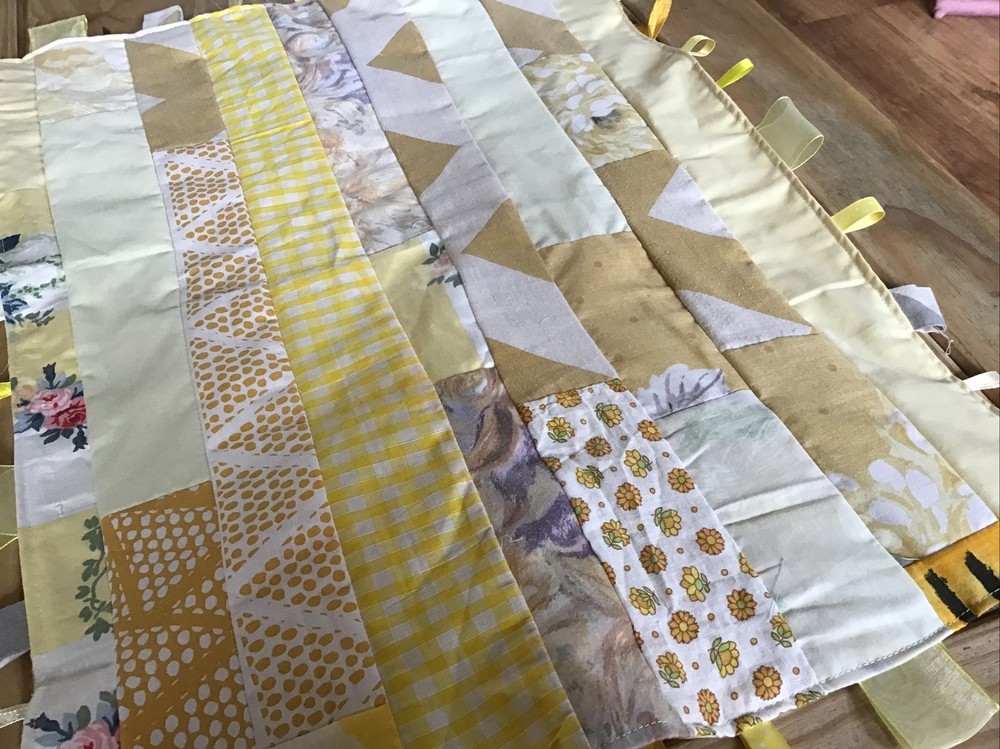 Large Handmade Blanket Taggie Blanket - Patchwork Yellows