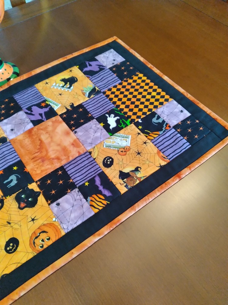 Handmade Quilted Halloween Reversible Table Runner, Table Topper
