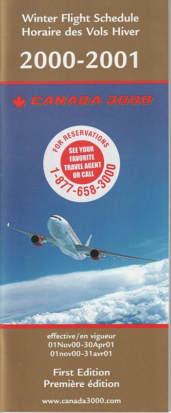 Canada 3000 timetable 2000/11/01 1st edition
