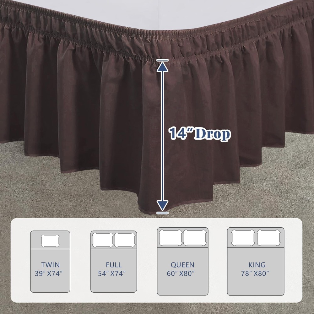ANARACHON King Bed Skirt, Elastic Wrap Around 14" Drop, Solid Brown