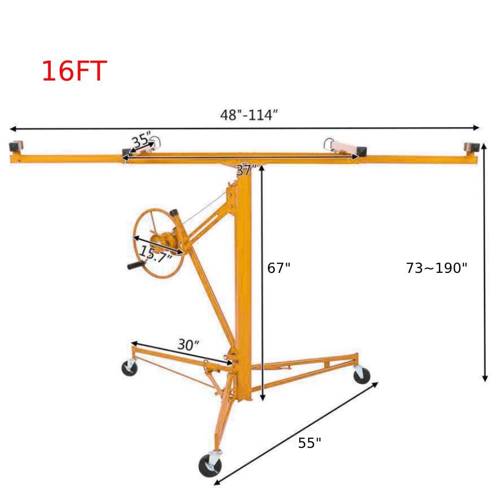 16 Ft Drywall Rolling Lifter Panel Hoist Jack Lifter with Lockable Wheels Yellow