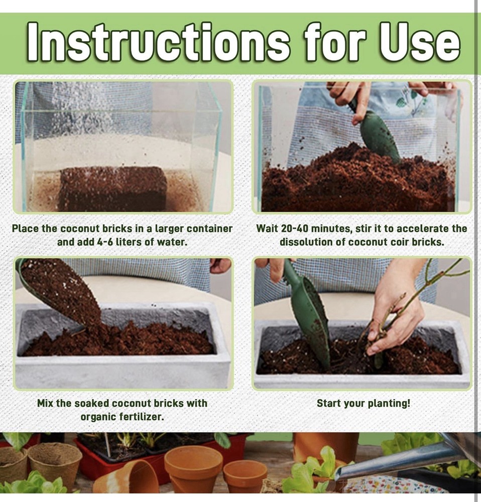 Coco Coir Brick for Plants, 8 Packs 100% Natural Organic Compressed
