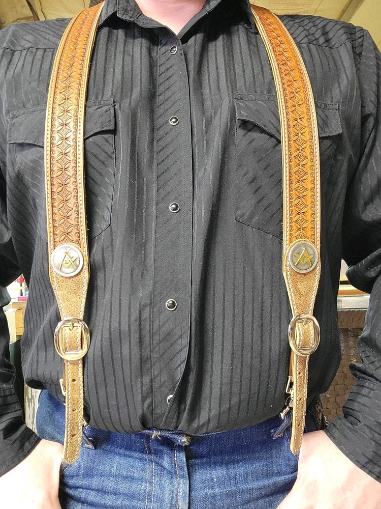 Hand Made Leather Masonic Freemasonry Suspenders. freemason Square & Compass