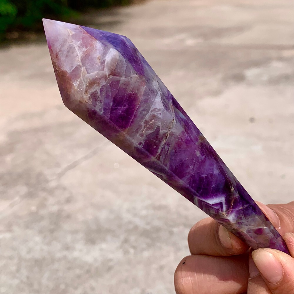 202G Natural Amethyst Quartz Crystal Single Tip Termination Wand Point Healing