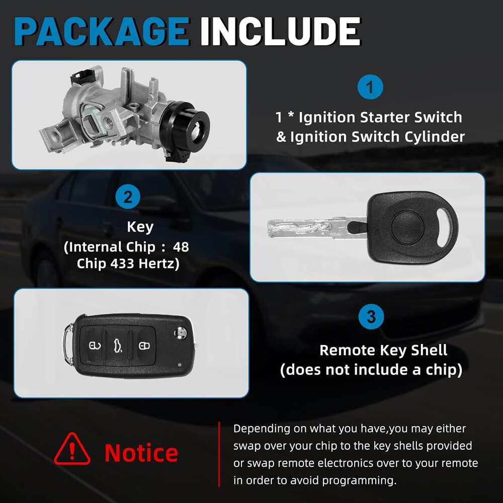 Ignition Switch Lock Assembly W/remote Control Key Shell For Vw Jetta 2006-2018