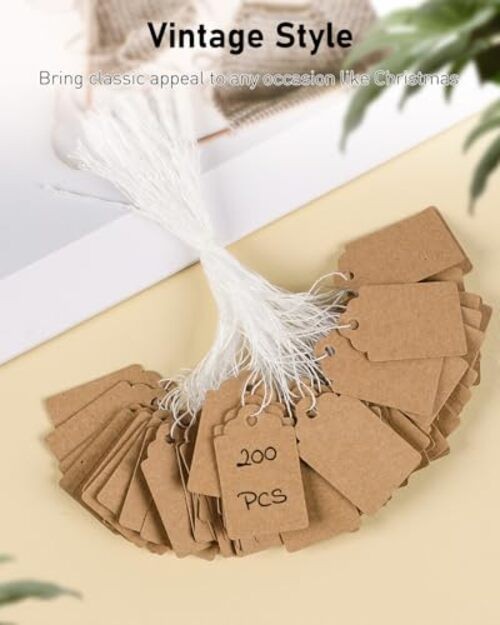 200 Pcs Price Tags with String Attached 1 Inch Writable Brown Cotton String