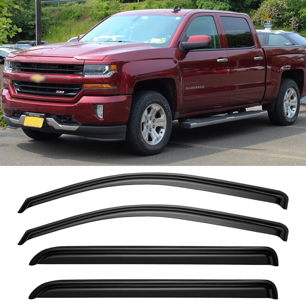 Window Rain Guards for 2014-2018 Silverado/Sierra Crew Cab, Smoked