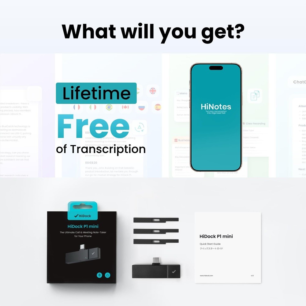 HiDock P1 mini AI Voice Recorder: Smart Recorder Work with Gray