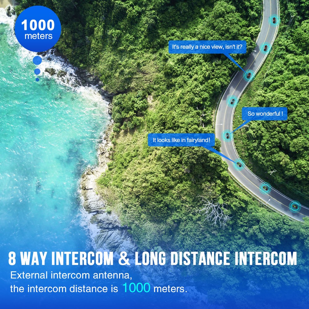 FX8 Pro Motorcycle Helmet Intercom Bluetooth Headset 8 Riders 1KM Communication