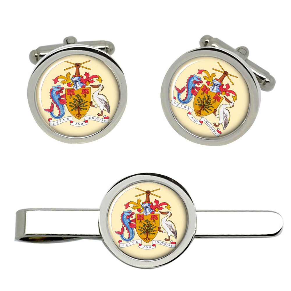 Barbados Cufflinks and Tie Clip Set