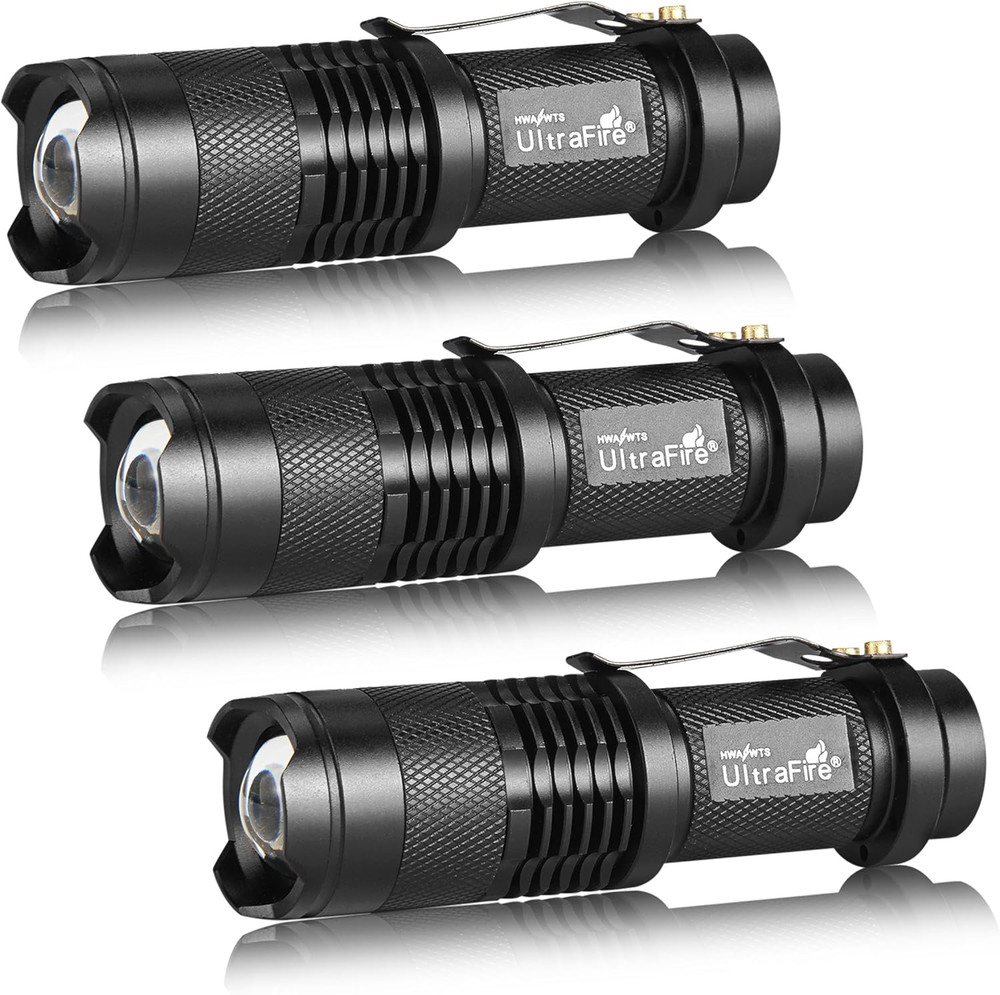 3 Pack Mini Flashlights Focus Adjustable SK68 Single Mode Tactical LED Flashligh