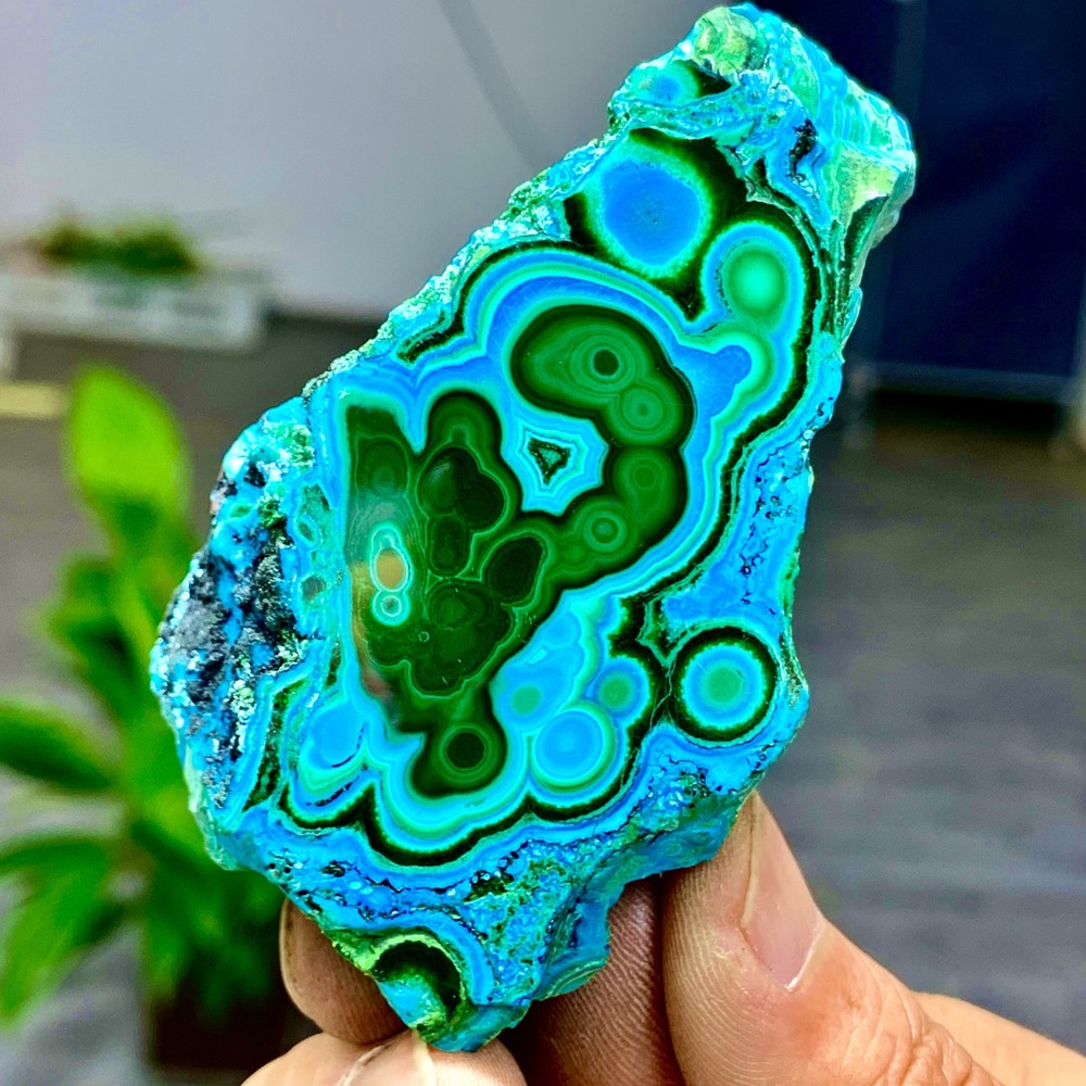122G Natural Chrysocolla/Malachite transparent cluster rough mineral sample