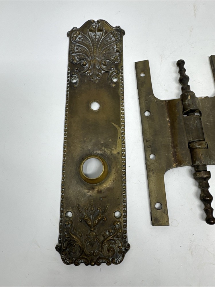 Antique Hardware 3 Hinges and a door plate. c1908
