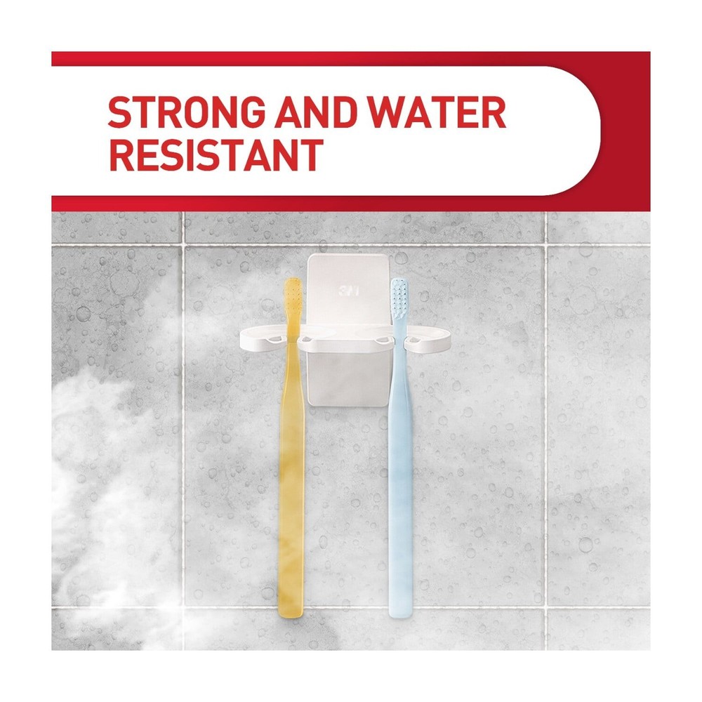 Bath Toothbrush Holder White Plastic 1 Holder 2 Medium Strips Hold 2 lbs