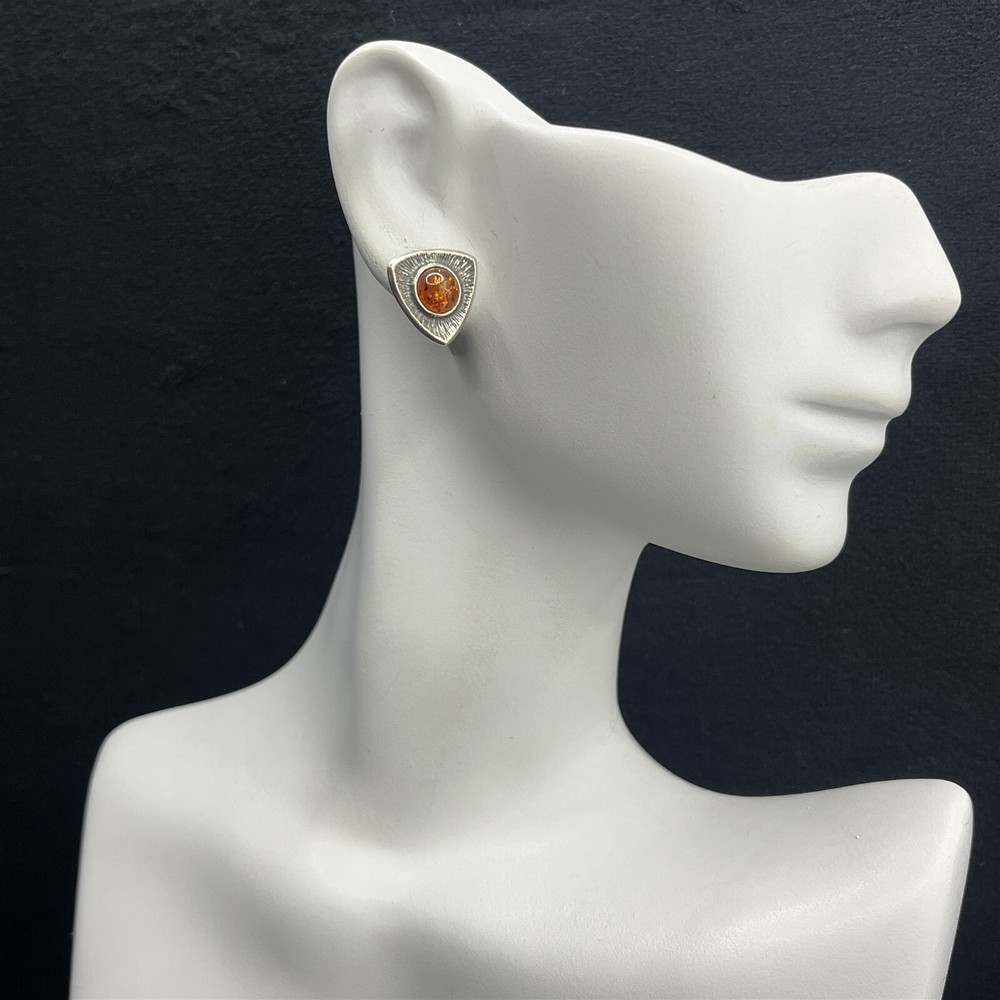 Multi Geometrical Shaped Textured Amber Sterling Silver Stud Earrings