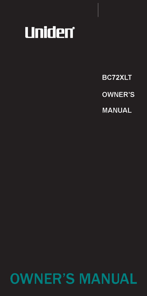 Uniden BC72XLT Instructions Operating Manual User Guide COIL BOUND