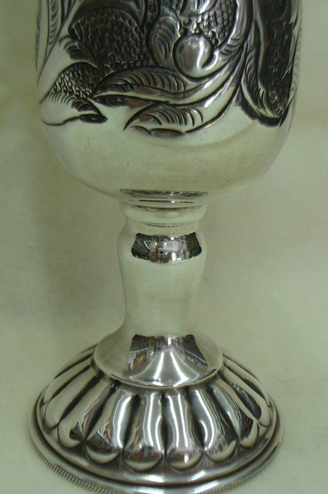 SABBATH KIDUSH CUP HANDMADE STERLING SILVER ENGRAVED FLORAL DESIGNS