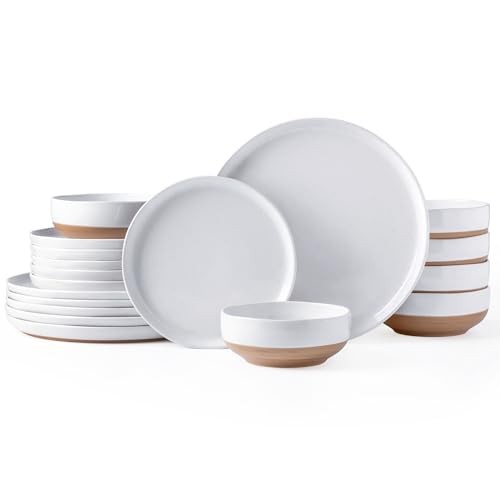 Ceramic Dinnerware Sets for 6, 18 Pieces Handpainted Plates For 6(18Pcs) White
