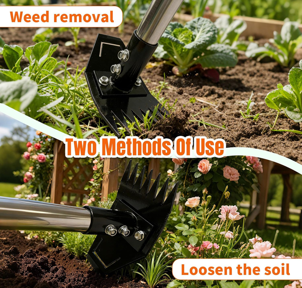 Weed Puller Tool with Long Handle, Manual Weed Remover Tool, 2 in 1 Weed Rake&Gr