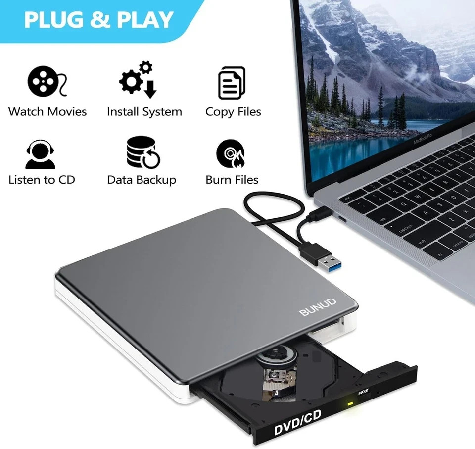 External DVD Drive USB C SuperDrive for Apple, USB 3.0 DVD Burner Reader for Mac