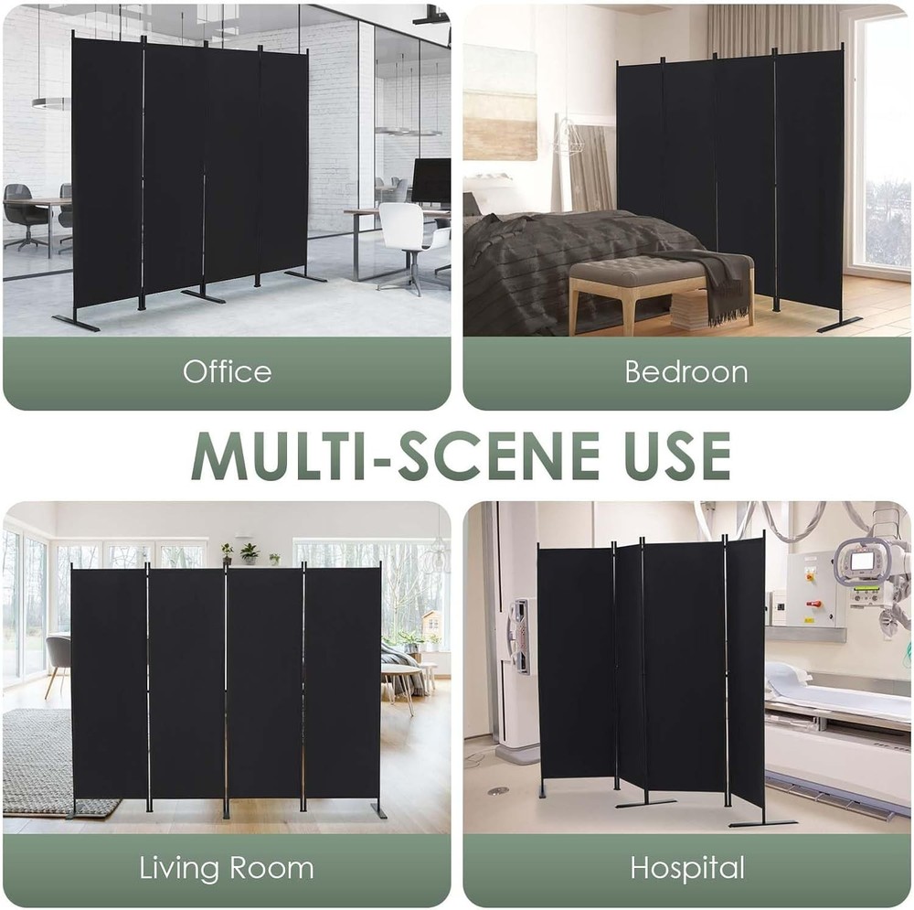 Versatile 4 Panel Room Divider - 6FT Black Folding Privacy Screen for Any Room