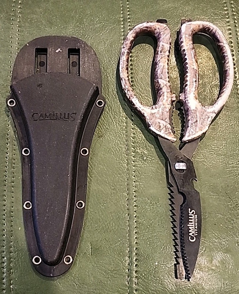 Camillus 9'' Multi-Function Game Shear Bone Saw Serrated Blade w Belt Sheath