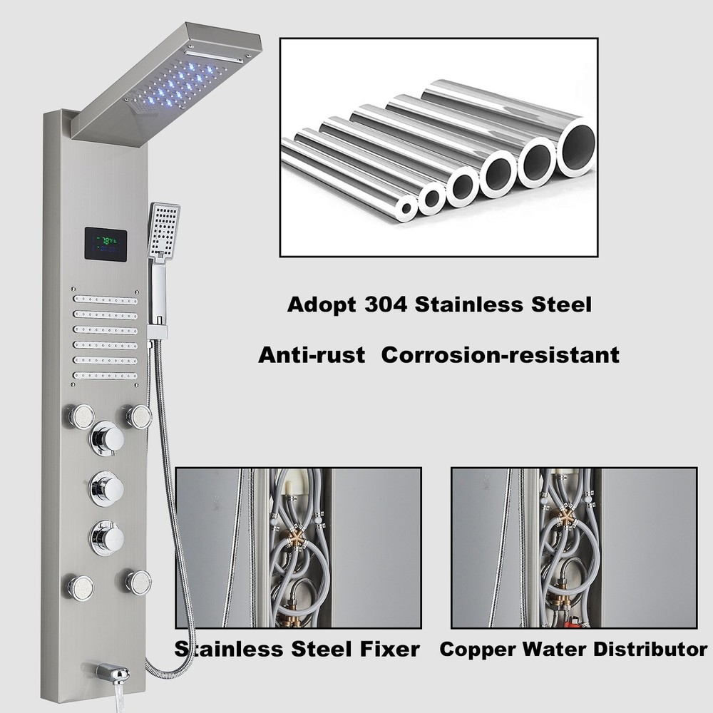 ELLO&ALLO Shower Panel Tower LED Rainfall Waterfall Massage System with Body Jet