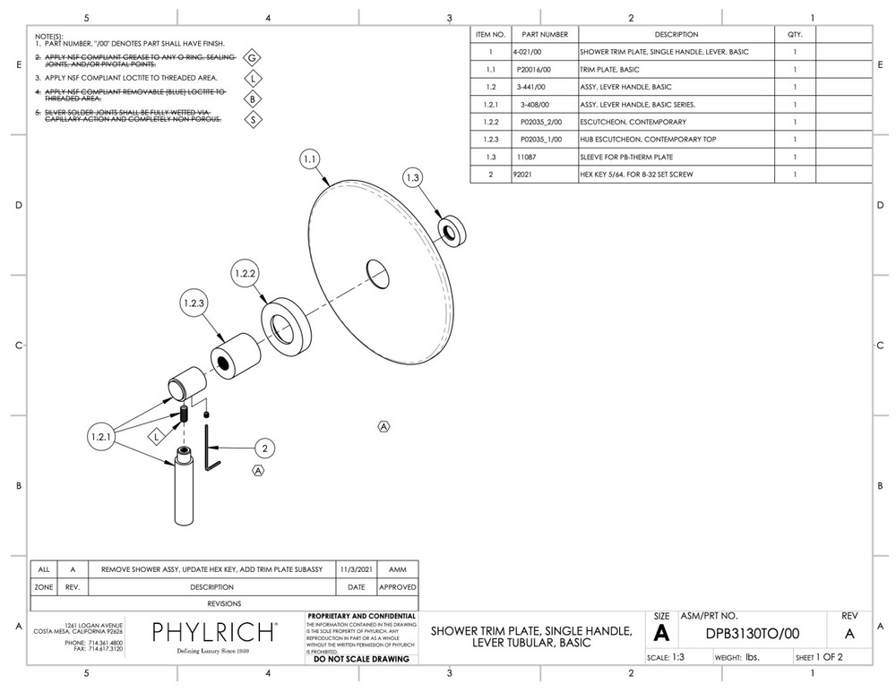 Phylrich DPB3130TO/040 Basic Pressure Trim with Lever Handle MATTE BLACK New