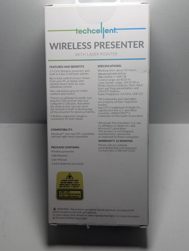 Techcellent Wireless Presenter Laser Pointer TC-WP-LZ-102-BK USB Presentation