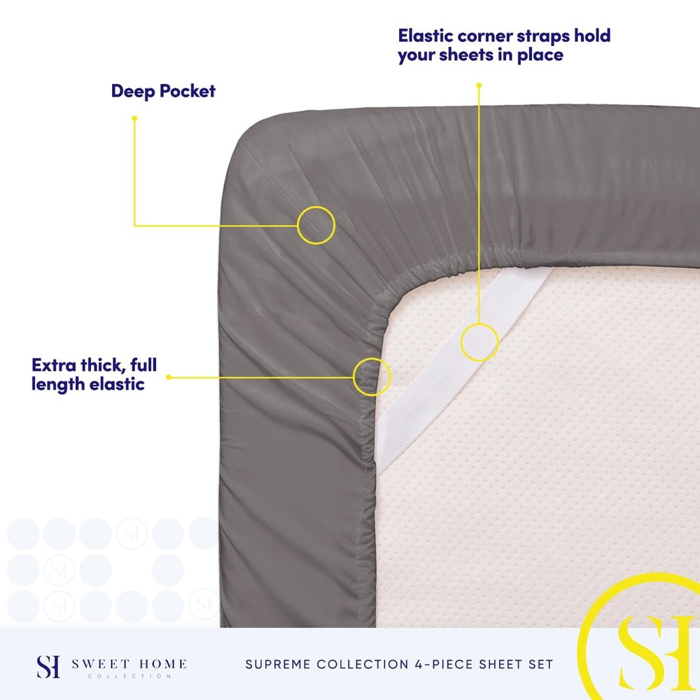 King Size Sheets - Breathable Luxury Bed with Full Elastic King, Gray