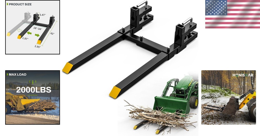 Durable 43" Clamp-On Forks for Tractor Buckets - Heavy-Duty 2000lbs Capability