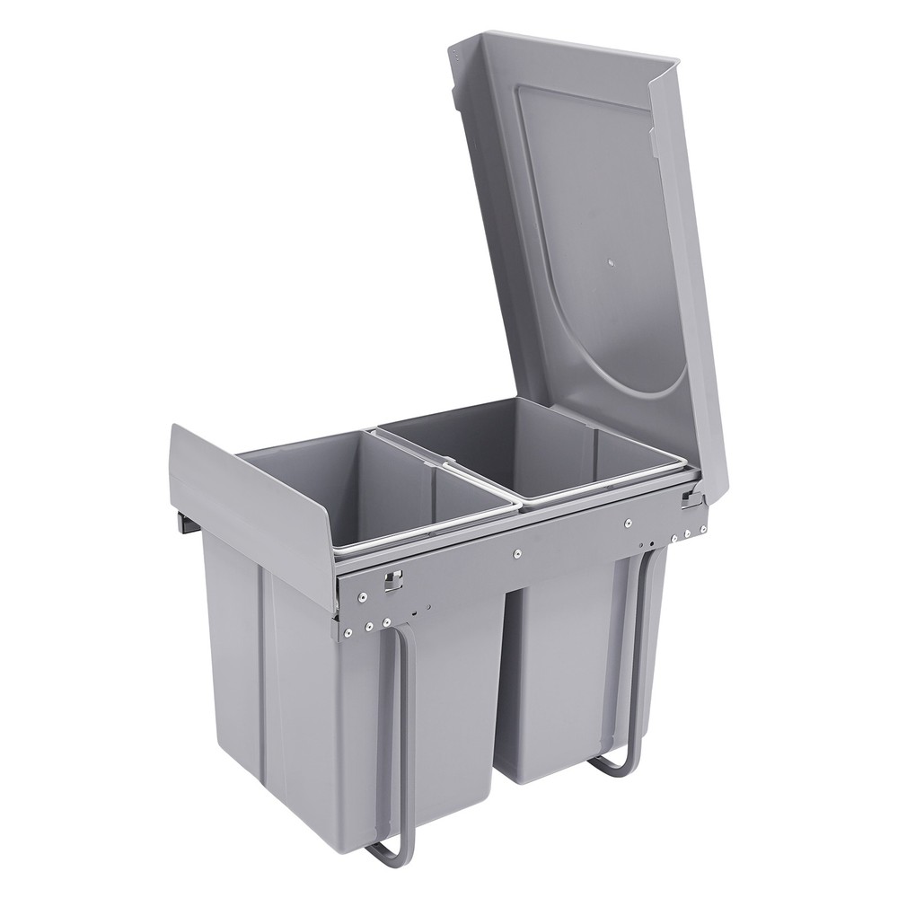 40L Kitchen Waste Bin Pullout Garbage Trash Can Double Pull-Out Trash Can Grey