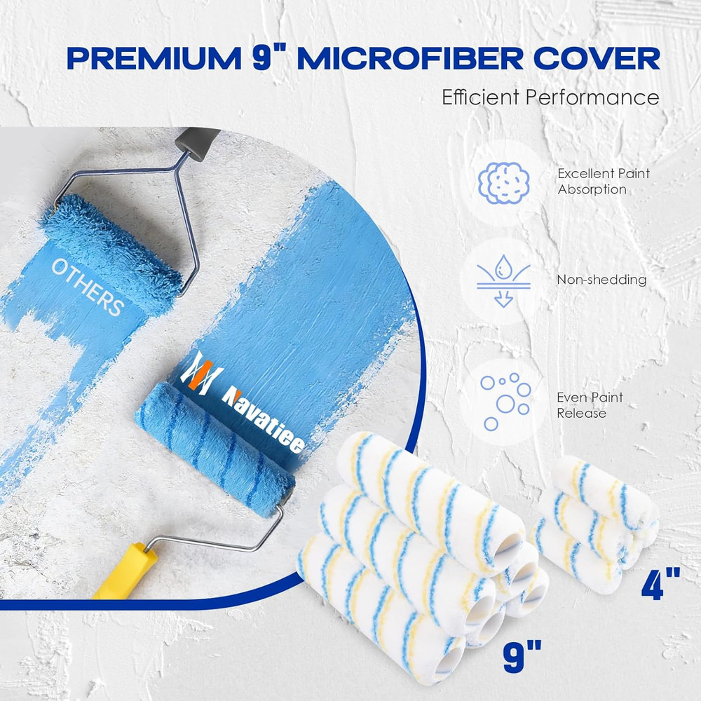 32PCS Paint Roller Kit with 2-4Ft Extension Pole, 9" & 4" Roller Covers, Paint B