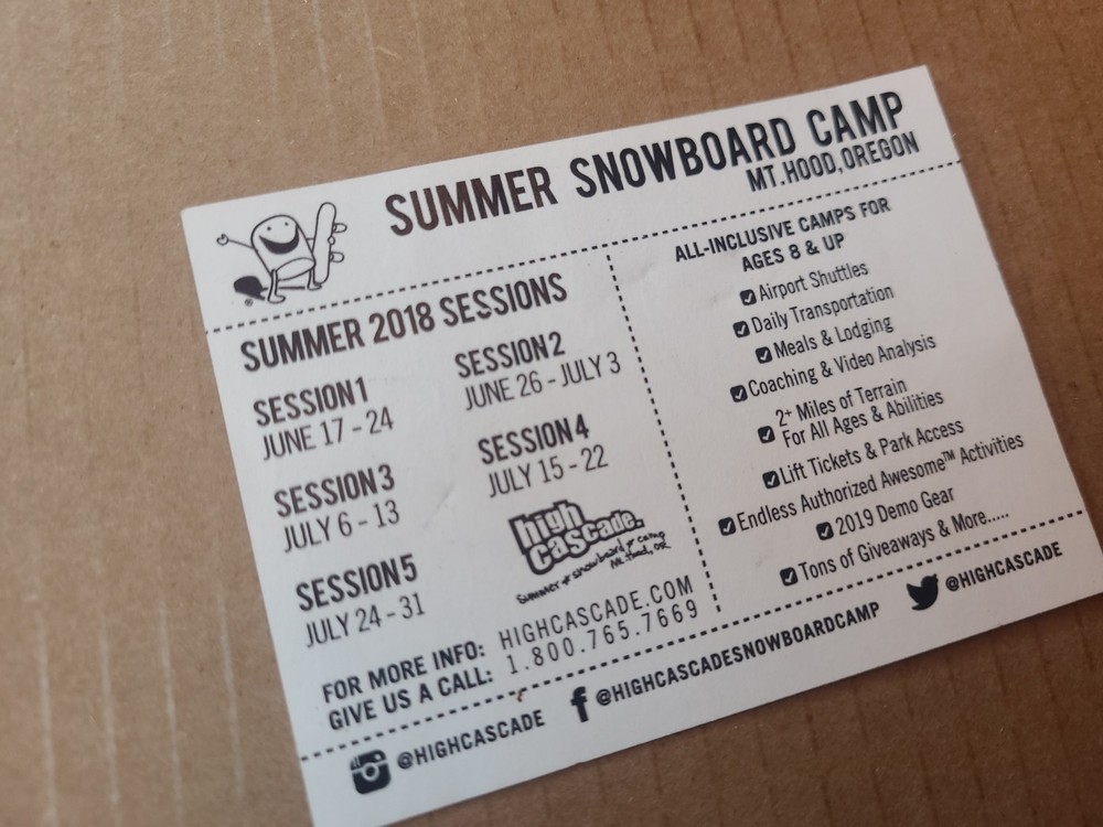 2018 HIGH CASCADE SNOWBOARD CAMP STICKER SHEET -authentic